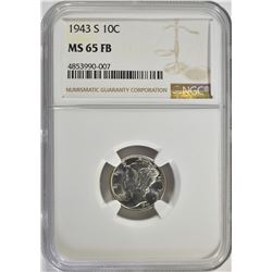 1943-S MERCURY DIME, NGC MS-65 FB