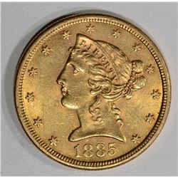 1885-S $5.00 GOLD LIBERTY, CH BU