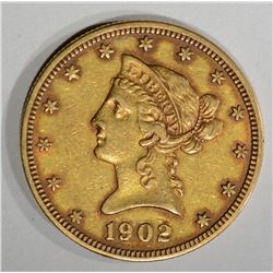 1902 $10.00 GOLD LIBERTY, XF/AU