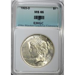 1922-D PEACE DOLLAR EMGC GEM BU