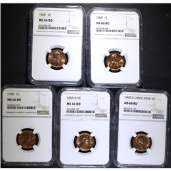 5 LINCOLN CENTS NGC MS-66 RD