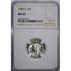 1940-S MERCURY DIME, NGC MS-67