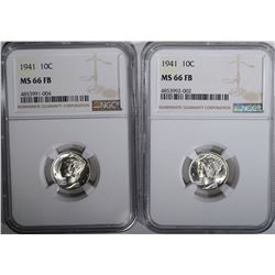 2-1941 MERCURY DIMES, NGC MS-66 FB
