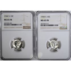 2-1944-S MERCURY DIMES, NGC MS-65 FB