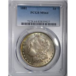 1881 MORGAN SILVER DOLLAR PCGS MS-64