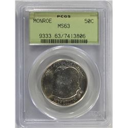 1923-S MONROE COMMEM HALF DOLLAR PCGS MS-63