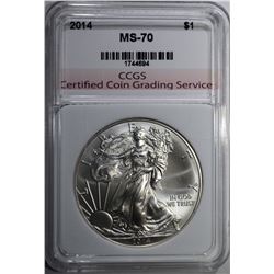 2014 AMERICAN SILVER EAGLE, CCGS PERFECT GEM BU