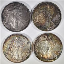 LOT OF 4 TONED AMERICAN SILVER EAGLES