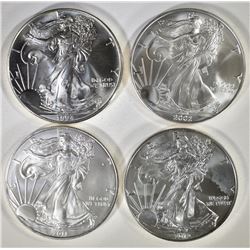 1994, 2002, 11, & 12 BU AMERICAN SILVER EAGLES
