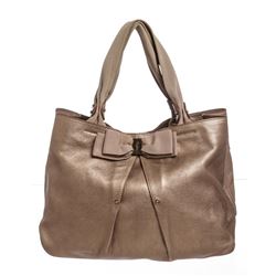 Salvatore Ferragamo Metallic Bronze Leather Miss Vara Bow Tote Bag