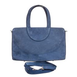 Bvlgari Blue Suede Double Handle Strap Shoulder Bag