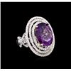 Image 1 : 14KT Two-Tone Gold 8.70 ctw Amethyst and Diamond Ring