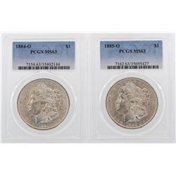 Lot of 1884-O & 1885-O $1 Morgan Silver Dollar Coins PCGS MS63