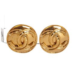 Chanel Gold CC Large Disc Clip On Earrings 94P