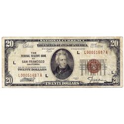 1929 $20 San Francisco CA Federal Reserve Bank Note