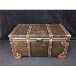 WOOD AND LEATHER CHEST