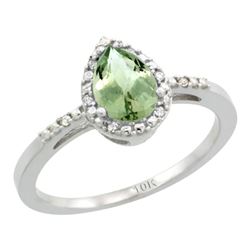 Natural 1.53 ctw green-amethyst & Diamond Engagement Ring 14K White Gold - REF-25F5N
