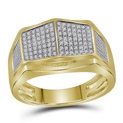 0.30 CTW Mens Diamond Symmetrical Arched Square Cluster Ring 10KT Yellow Gold - REF-44K9W