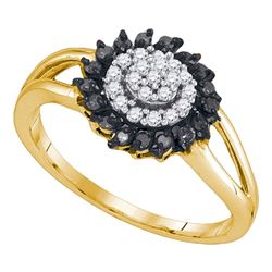 0.25 CTW Black Color Diamond Cluster Ring 10KT Yellow Gold - REF-18K2W