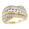 Image 1 : 1.01 CTW Diamond Crossover Fashion Ring 14KT Yellow Gold - REF-119F9N