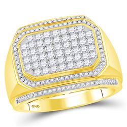 1.69 CTW Mens Diamond Octagon Cluster Ring 14KT Yellow Gold - REF-165X2Y