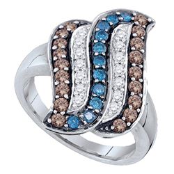 0.91 CTW Cognac-brown Blue Color Diamond Cluster Ring 10KT White Gold - REF-49N5F
