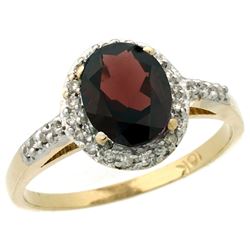 Natural 1.3 ctw Garnet & Diamond Engagement Ring 14K Yellow Gold - REF-32R7Z
