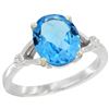 Natural 2.41 ctw Swiss-blue-topaz & Diamond Engagement Ring 10K White Gold - REF-24A6V
