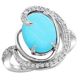 Natural 6.53 ctw turquoise & Diamond Engagement Ring 14K White Gold - REF-90N5G