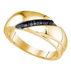 0.10 CTW Mens Black Color Diamond Ring 10KT Yellow Gold - REF-22W4K