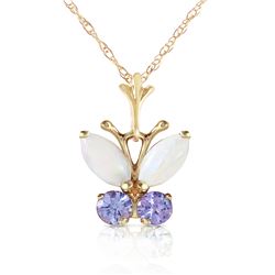 Genuine 0.70 ctw Opal & Tanzanite Necklace Jewelry 14KT Yellow Gold - REF-25N9R