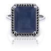 Genuine 6.6 ctw Sapphire & Black Diamond Ring Jewelry 14KT White Gold - REF-111Y7F