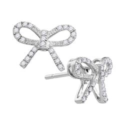0.20 CTW Diamond Bow-tie Ribbon Know Screwback Stud Earrings 10KT White Gold - REF-19N4F