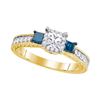 1 CTW 3-stone Blue Color Diamond Bridal Ring 14k Yellow Gold - REF-133F4N