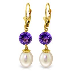 Genuine 11.10 ctw Pearl & Amethyst Earrings Jewelry 14KT Yellow Gold - REF-26V6W