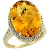 Natural 13.6 ctw Whisky-quartz & Diamond Engagement Ring 10K Yellow Gold - REF-52G3M