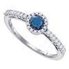 0.42 CTW Blue Color Diamond Solitaire Halo Bridal Ring 10KT White Gold - REF-30X2Y