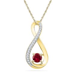 0.61 CTW Created Ruby Diamond Fashion Pendant 10KT Yellow Gold - REF-13W4K
