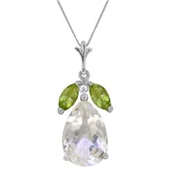 Genuine 6.5 ctw White Topaz & Peridot Necklace Jewelry 14KT White Gold - REF-38R2P