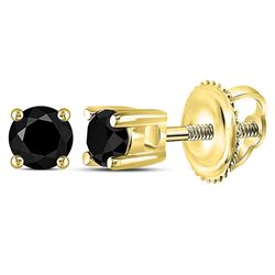 0.25 CTW Black Color Diamond Solitaire Stud Earrings 10KT Yellow Gold - REF-7K4W