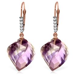Genuine 21.65 ctw Amethyst & Diamond Earrings Jewelry 14KT Rose Gold - REF-57R6P