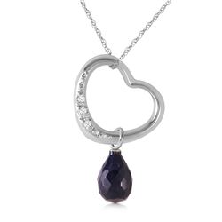 Genuine 3.33 ctw Sapphire & Diamond Necklace Jewelry 14KT White Gold - REF-46W2Y
