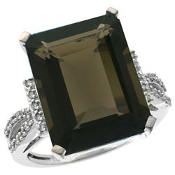 Natural 12.14 ctw Smoky-topaz & Diamond Engagement Ring 14K White Gold - REF-66K2R