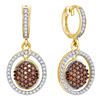 0.75 CTW Cognac-brown Color Diamond Oval Dangle Earrings 10KT Yellow Gold - REF-41Y9X