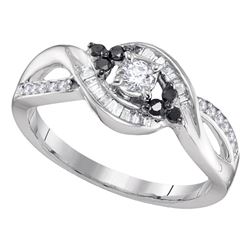 0.31 CTW Diamond Solitaire Black-Bridal Engagement Ring 10KT White Gold - REF-22W4K