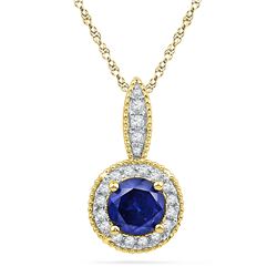 0.15 CTW Created Blue Sapphire Solitaire Diamond Pendant 10KT Yellow Gold - REF-14W9K