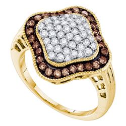 1 CTW Cognac-brown Color Diamond Cluster Ring 10KT Yellow Gold - REF-34Y4X