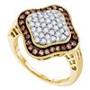 Image 1 : 1 CTW Cognac-brown Color Diamond Cluster Ring 10KT Yellow Gold - REF-34Y4X