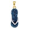 0.30 CTW Blue Color Diamond Flip Flop Sandal Nautical Pendant 10KT Yellow Gold - REF-13K4W