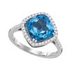 3.89 CTW Cushion Blue Topaz Solitaire Diamond Halo Ring 14KT White Gold - REF-64M4H